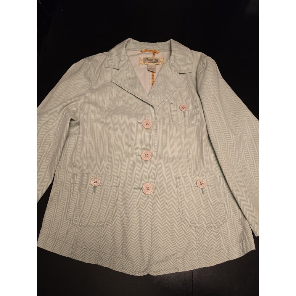 Fossil Light Green Herringbone Button Jacket Collared Pockets WC 5065 L